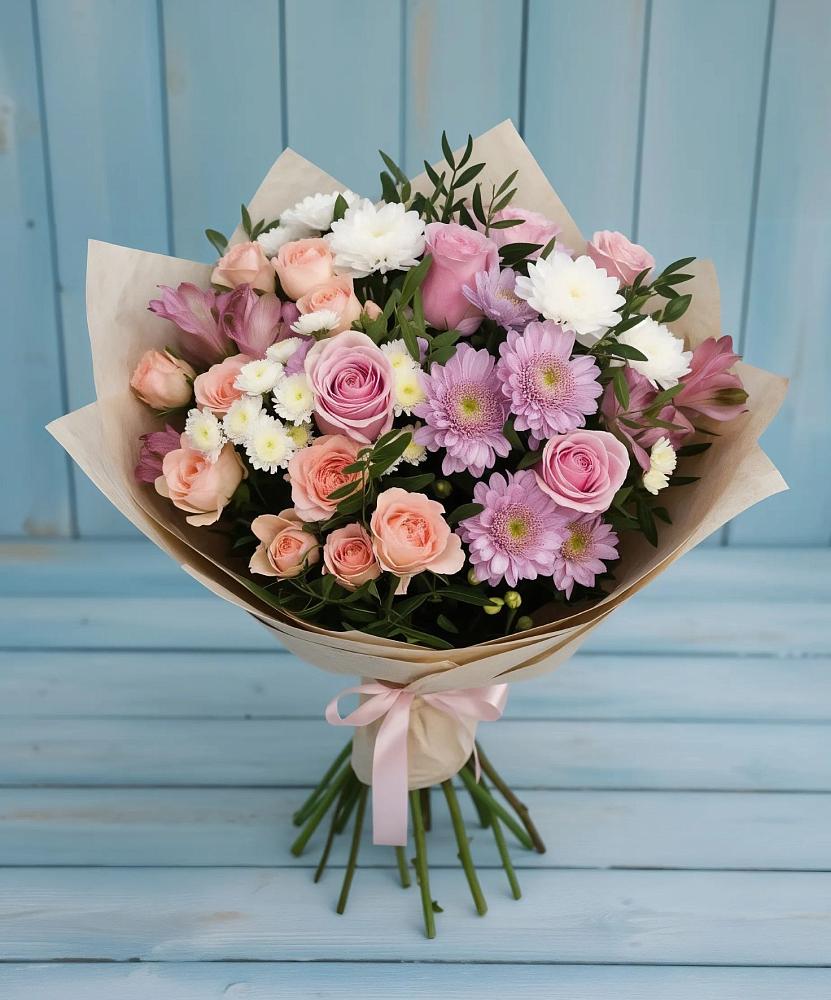 Букет цветов из: Хризантемы, Розы и Альстромерии в Новоалександровске