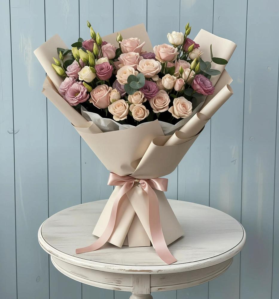 Букет цветов из: Розы и Лизиантусы в Новоалександровске