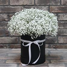 Цветочная композиция из Гипсофила в шляпной коробке в Новоалександровске